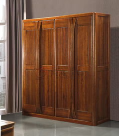 【黃金胡桃木衣柜巴新胡桃木四門衣柜大衣柜整體衣柜實木趟門衣柜_實木家具價格|圖片】-