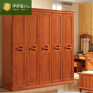 四門實木衣柜五門整體木質(zhì)大衣櫥現(xiàn)代中式儲物橡木衣柜推拉門新品_家裝家飾/