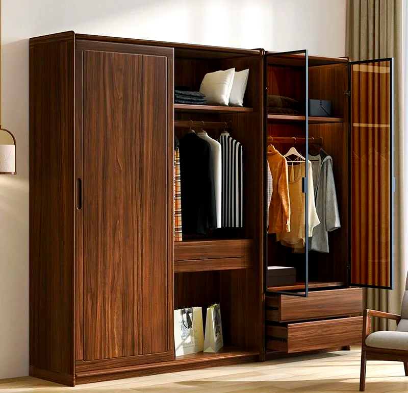 新中式黑胡桃木實(shí)木衣柜 傳統(tǒng)與現(xiàn)代的完美融合